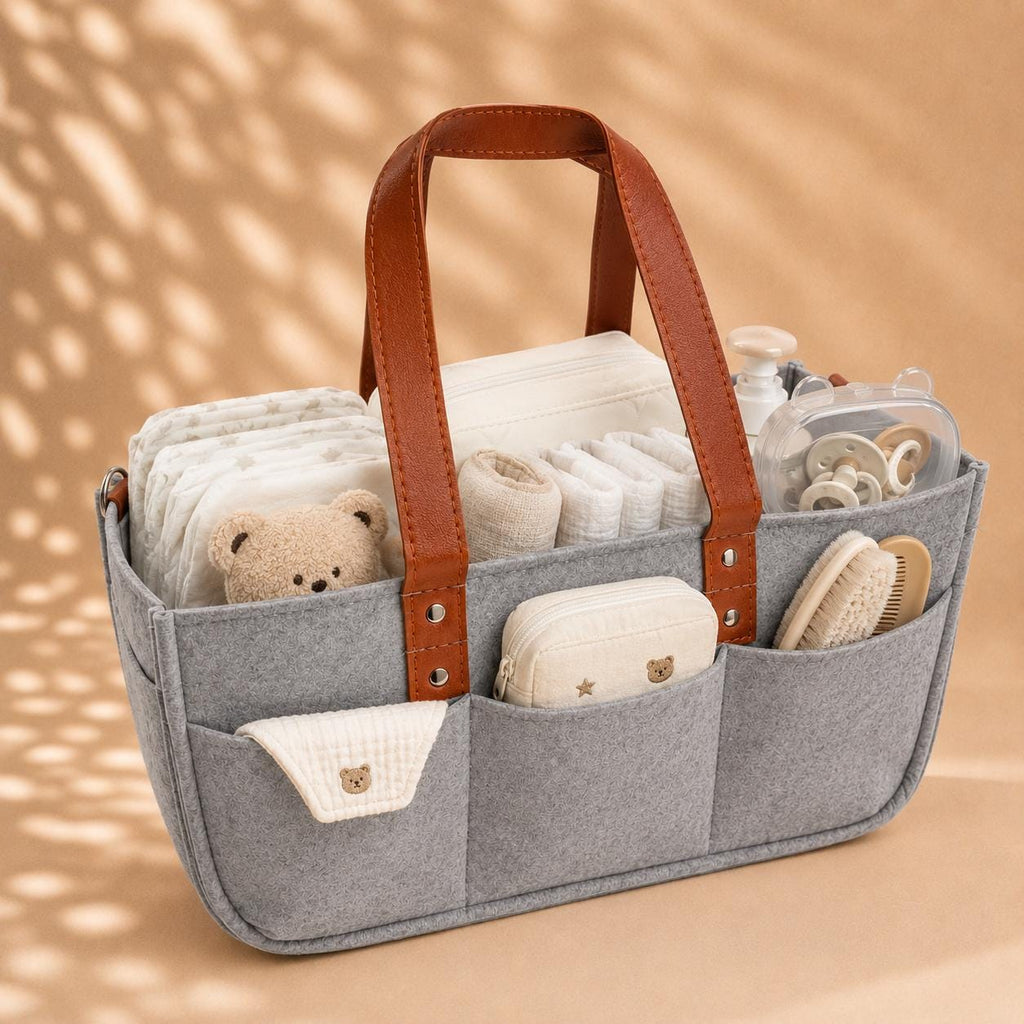 Felt Diaper Caddy Organizer, Baby Essentials Storage Basket, Portable Nursery Bag