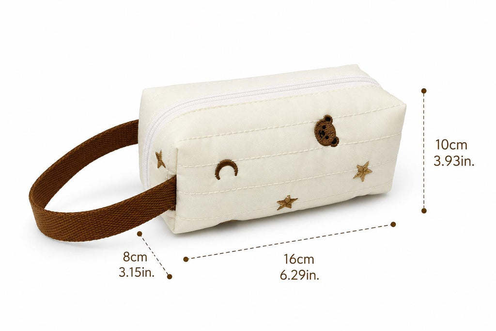 Quilted Baby Toiletry Bag, Bear Moon Star Pouch, Neutral Nursery Organizer