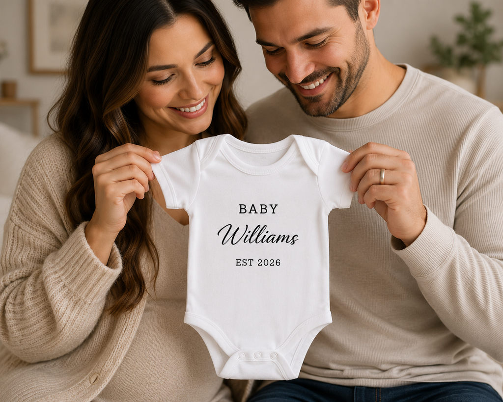 Personalized Baby Last Name Bodysuit, Pregnancy Announcement Onesie, Expected Due Date Baby Outfit, Custom Baby Gift