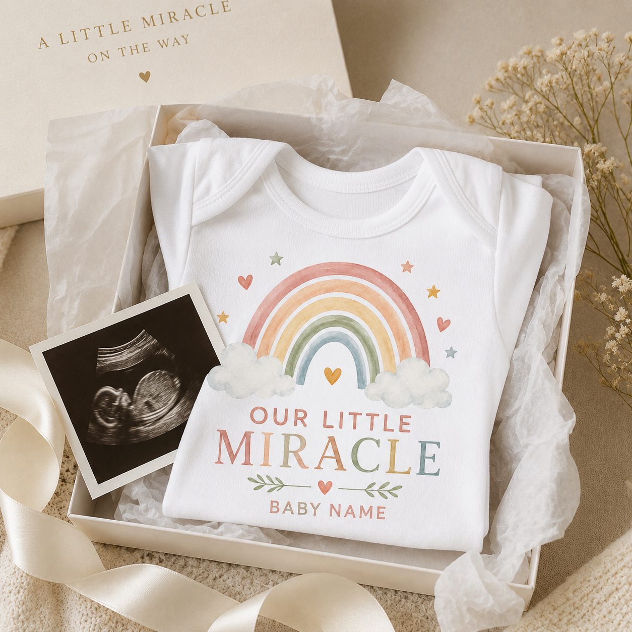 Our Little Miracle rainbow infant bodysuit | customizable baby name