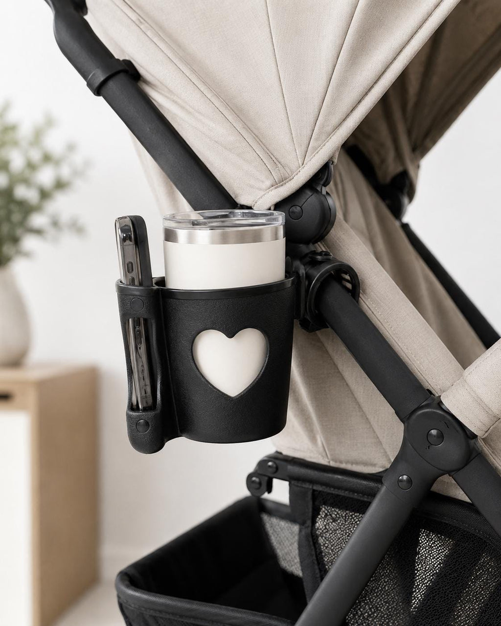 Stroller Cup Holder — Universal Fit with Heart Cutout Design