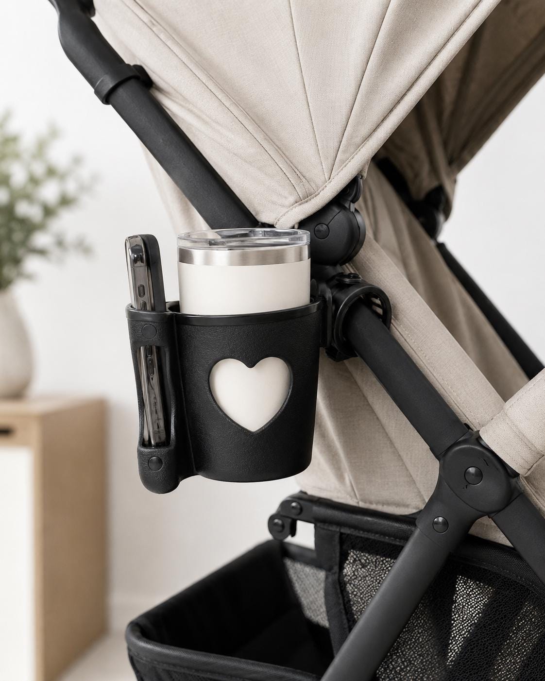 Stroller Cup Holder — Universal Fit with Heart Cutout Design