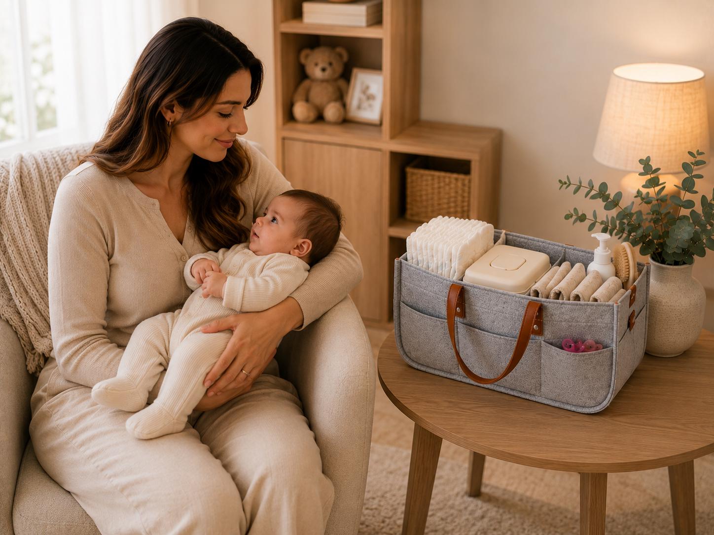 Felt Diaper Caddy Organizer, Baby Essentials Storage Basket, Portable Nursery Bag