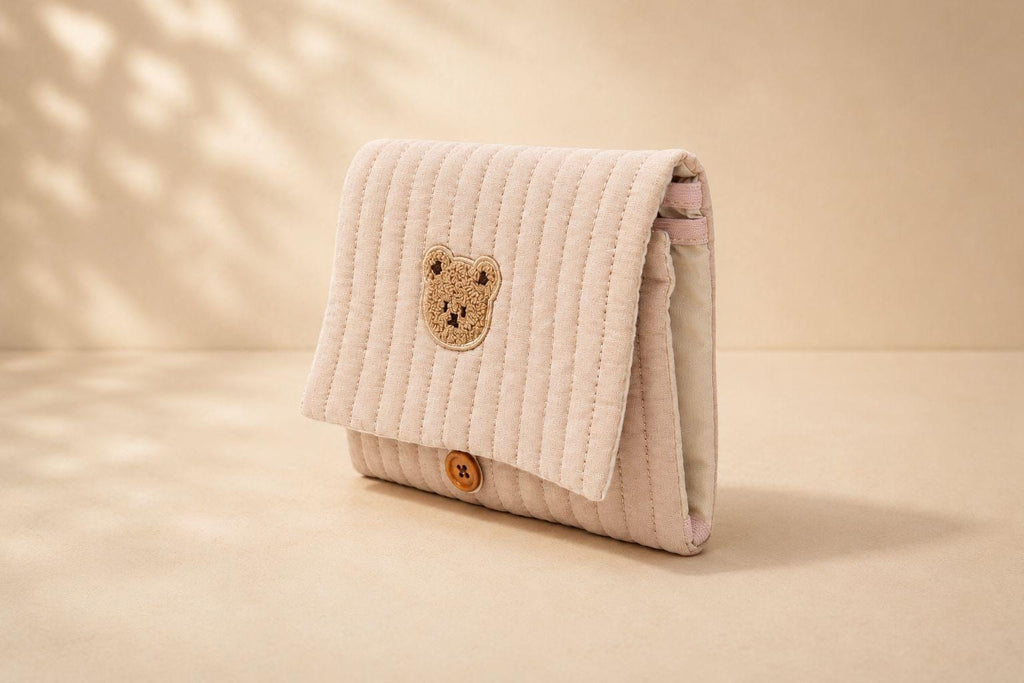 Quilted Bear Diaper Organizer — Multi Pocket Stroller Bag with Wipes Holder