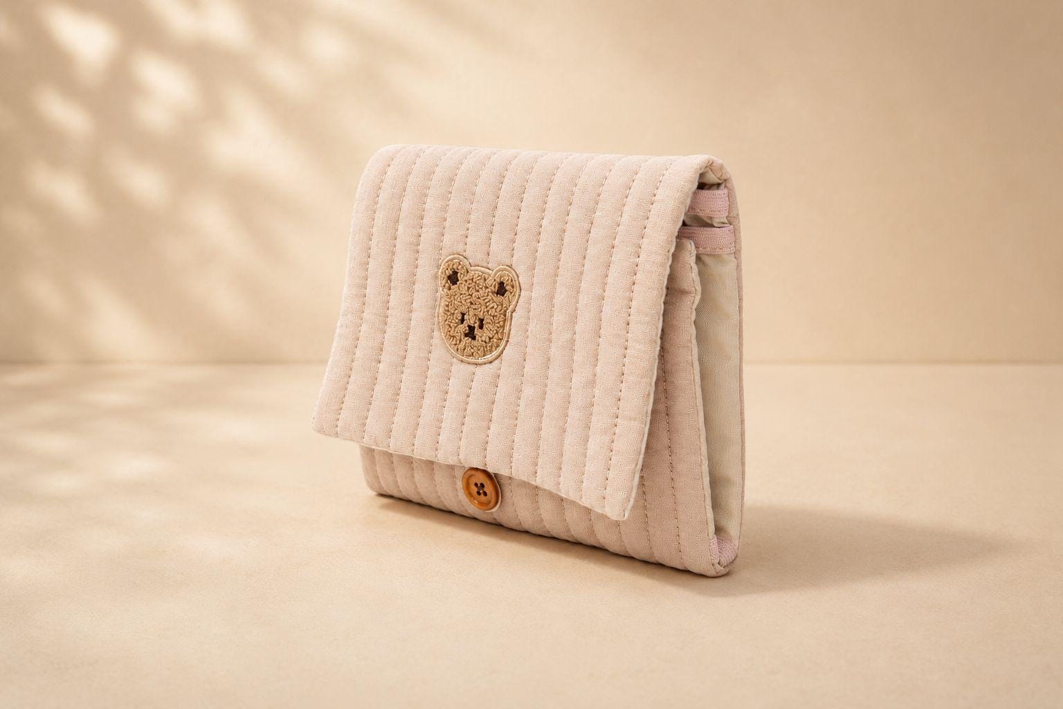 Quilted Bear Diaper Organizer — Multi Pocket Stroller Bag with Wipes Holder