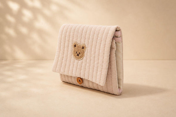 Quilted Bear Diaper Organizer — Multi Pocket Stroller Bag with Wipes Holder
