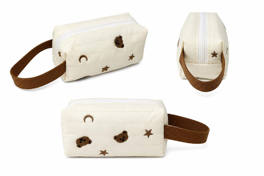 Quilted Baby Toiletry Bag, Bear Moon Star Pouch, Neutral Nursery Organizer
