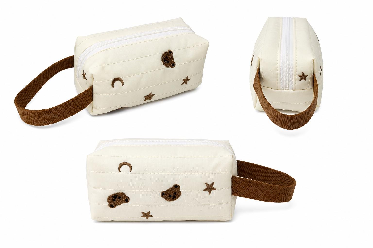 Quilted Baby Toiletry Bag, Bear Moon Star Pouch, Neutral Nursery Organizer