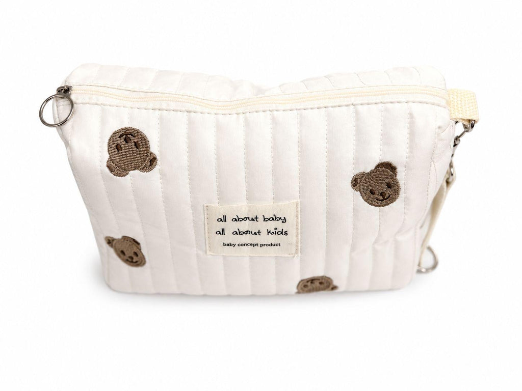 Quilted Bear Pouch — Baby Diaper Bag Organizer with Wrist Strap