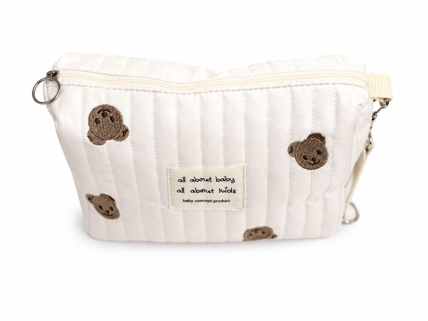 Quilted Bear Pouch — Baby Diaper Bag Organizer with Wrist Strap
