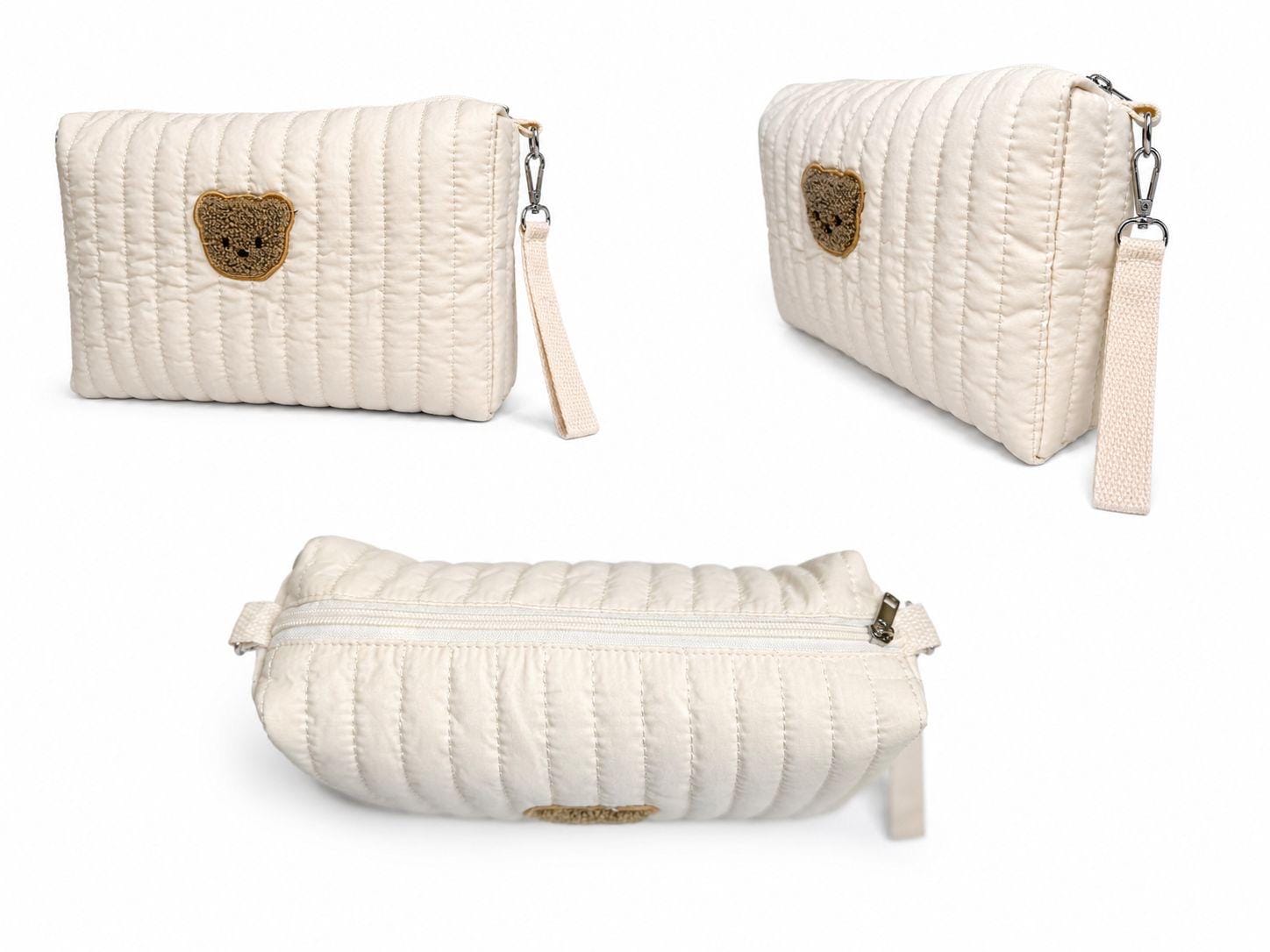 Quilted Bear Stroller Pouch — Baby Organizer Bag with Carabiner Clip