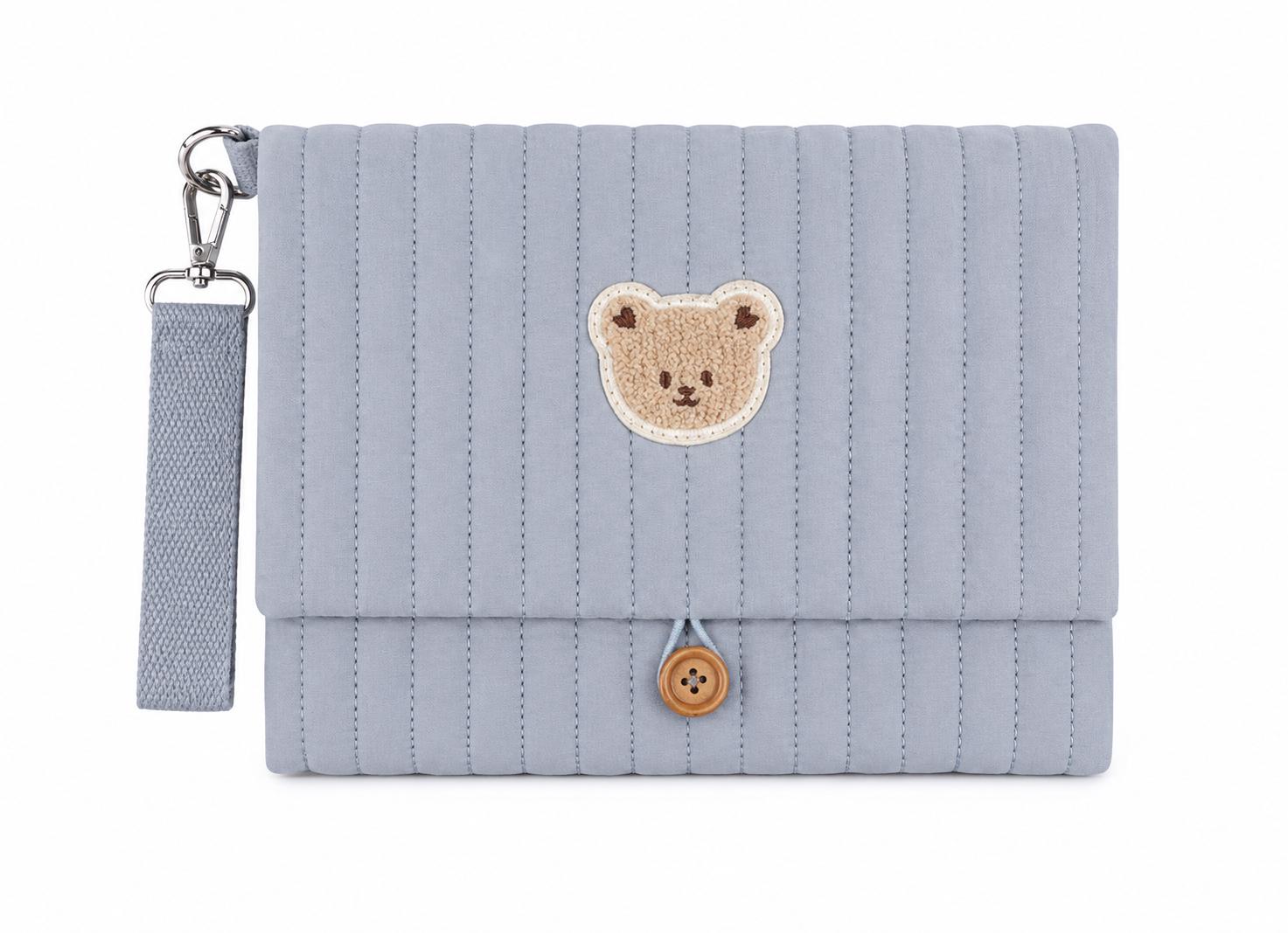 Quilted Bear Diaper Organizer — Multi Pocket Stroller Bag with Wipes Holder