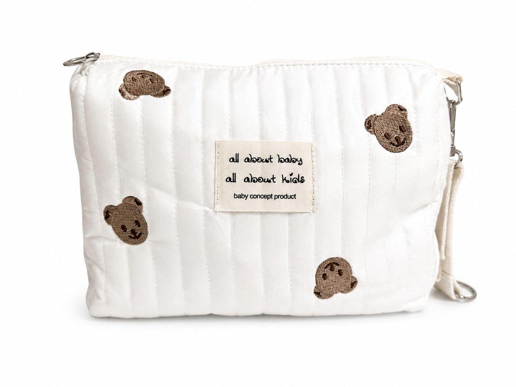 Quilted Bear Pouch — Baby Diaper Bag Organizer with Wrist Strap