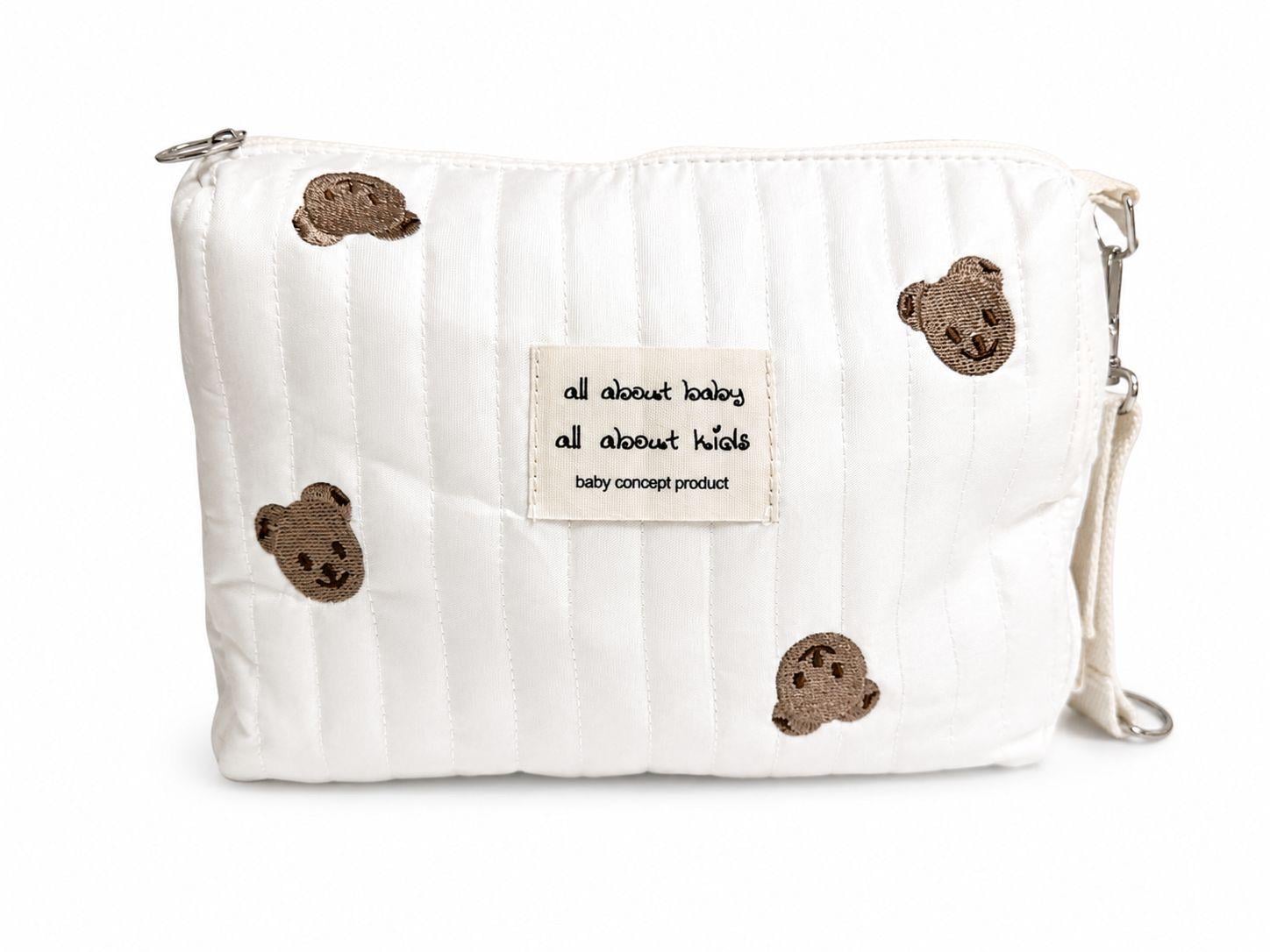 Quilted Bear Pouch — Baby Diaper Bag Organizer with Wrist Strap