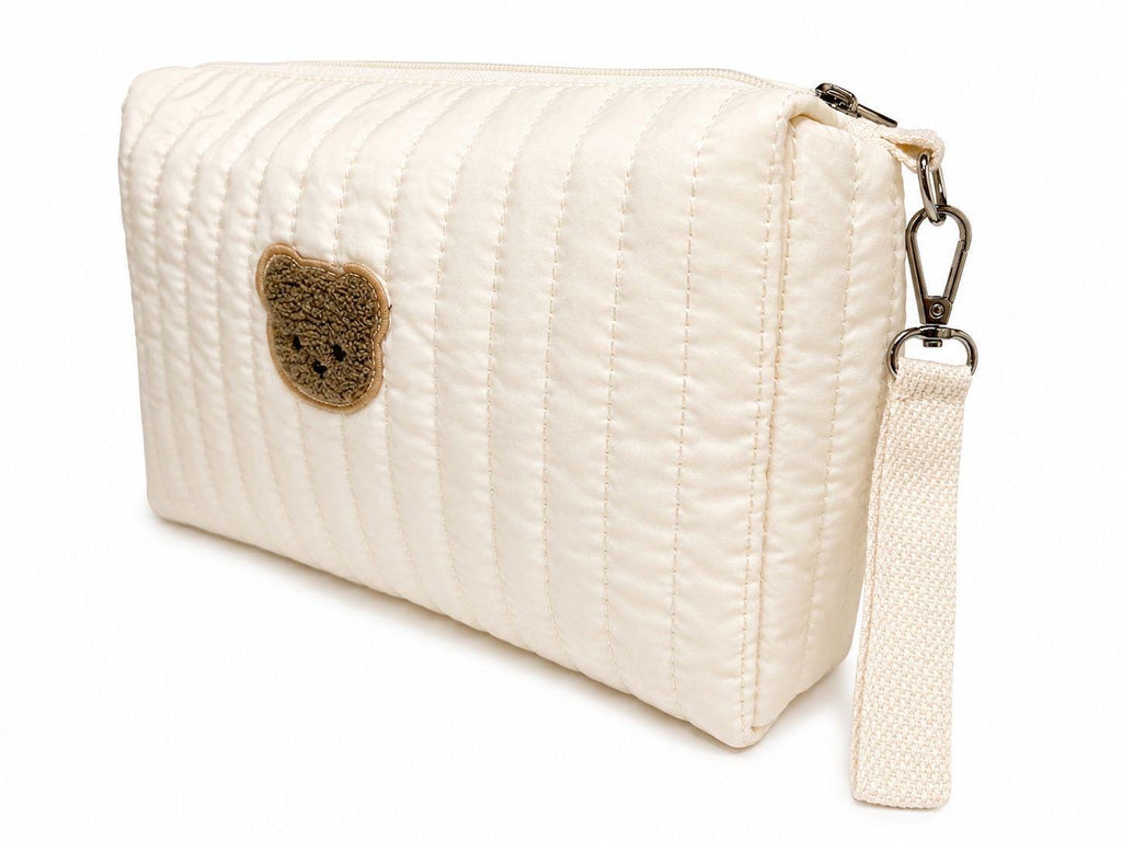 Quilted Bear Stroller Pouch — Baby Organizer Bag with Carabiner Clip