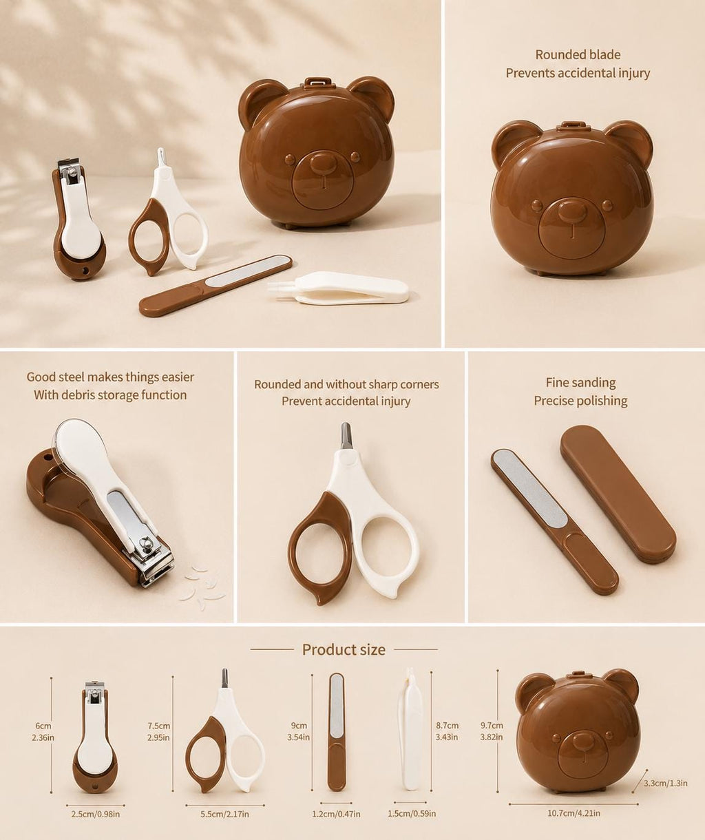 Baby Nail Care Kit | Bear Grooming Set, Clippers, Scissors, File, Tweezers