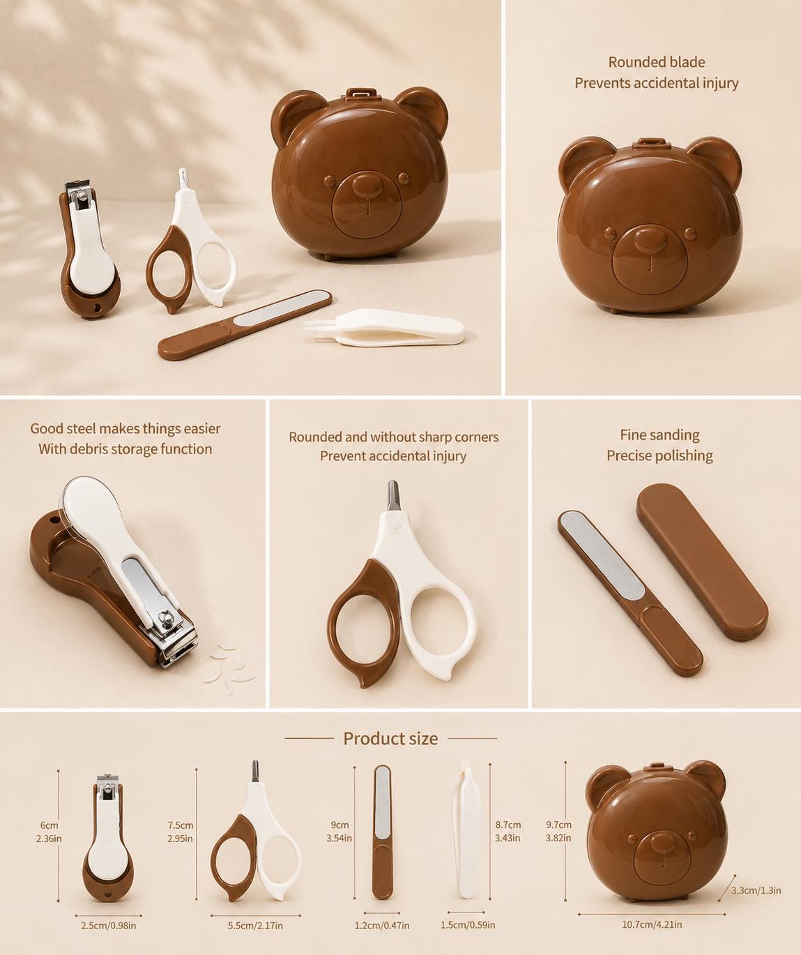 Baby Nail Care Kit | Bear Grooming Set, Clippers, Scissors, File, Tweezers