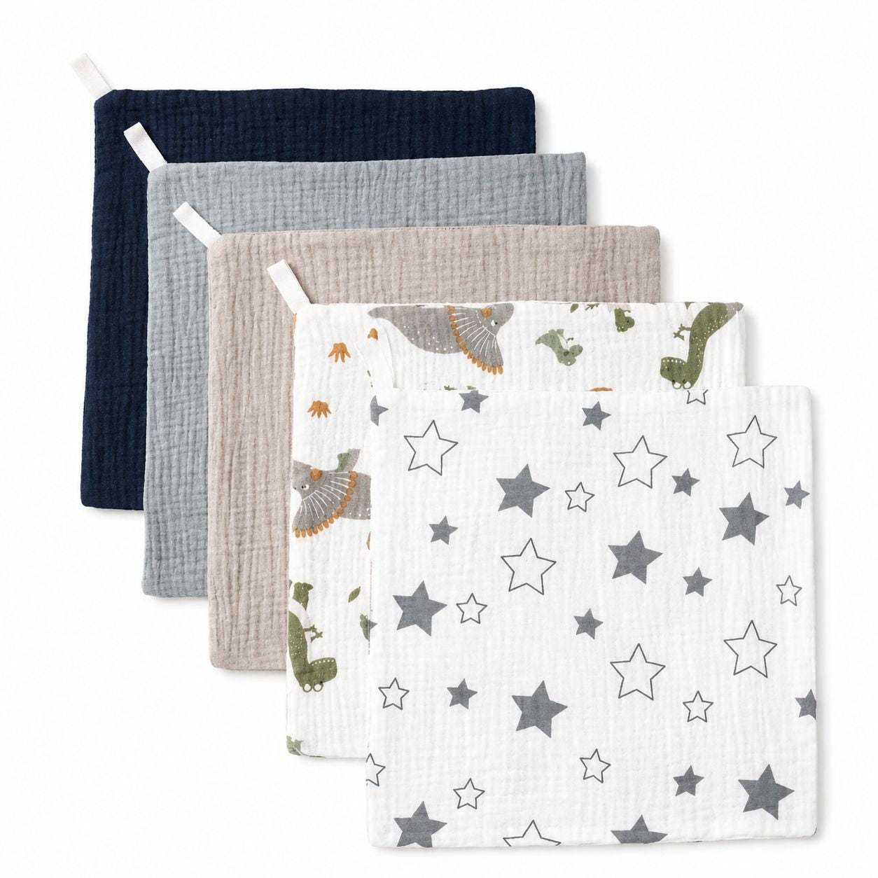 Soft Muslin Burp Cloths | 5 Pack Newborn Essentials, Baby Shower Gift