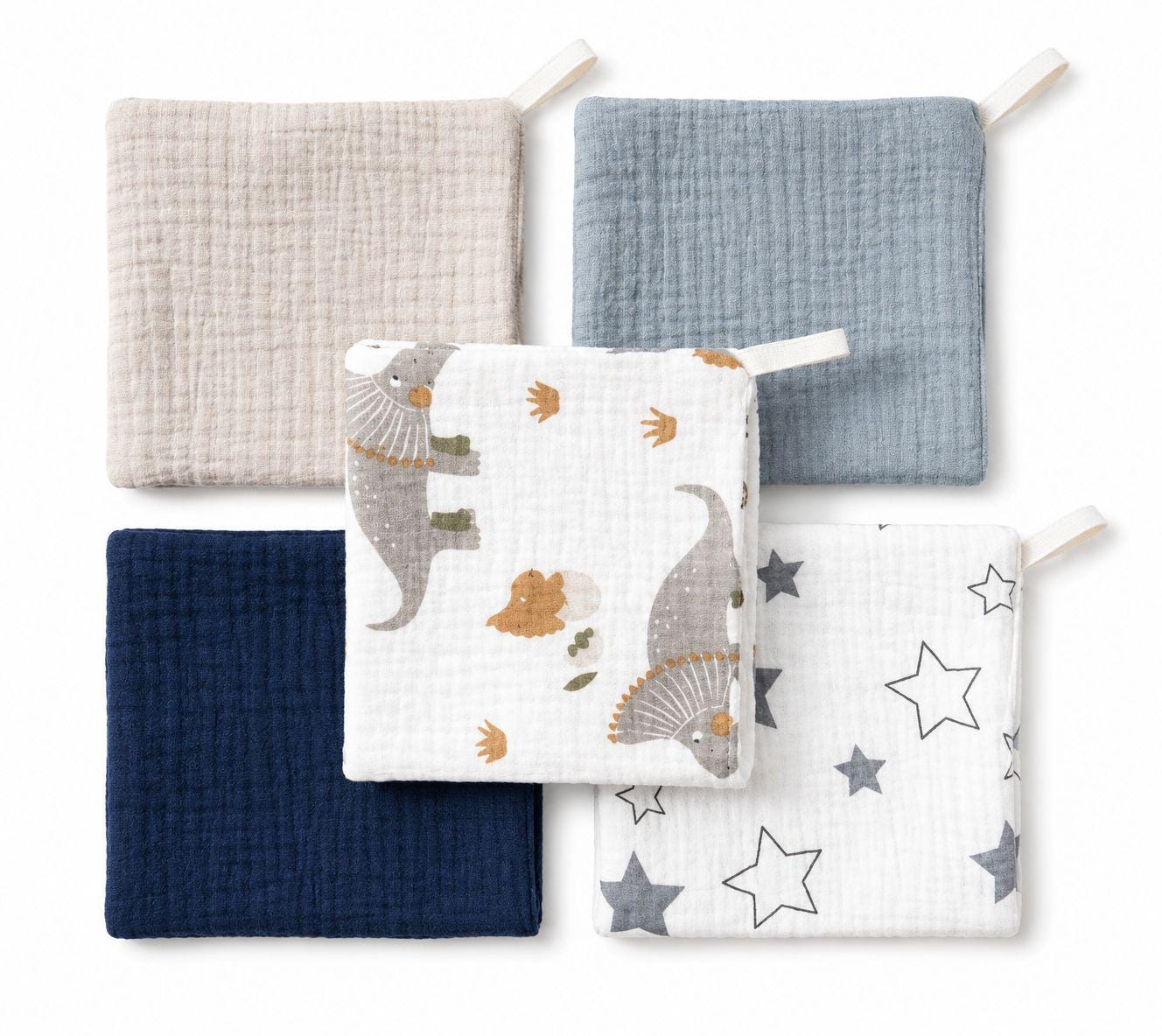 Soft Muslin Burp Cloths | 5 Pack Newborn Essentials, Baby Shower Gift
