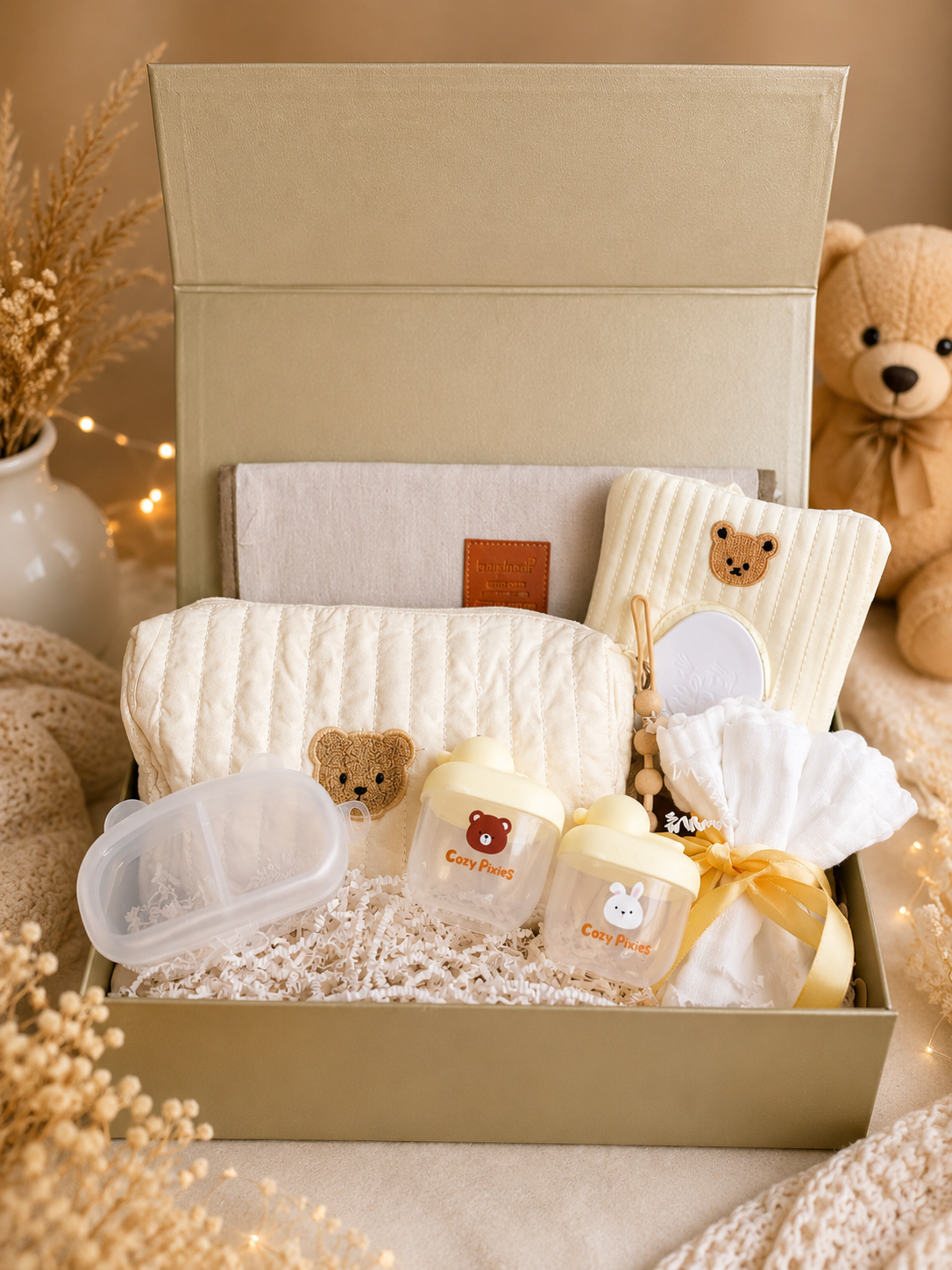 Luxury Teddy Bear Baby Hospital Bag | Quilted Diaper Bag | Neutral Baby Bag | Baby Shower Gift | New Mom Essentials | Travel Tote
