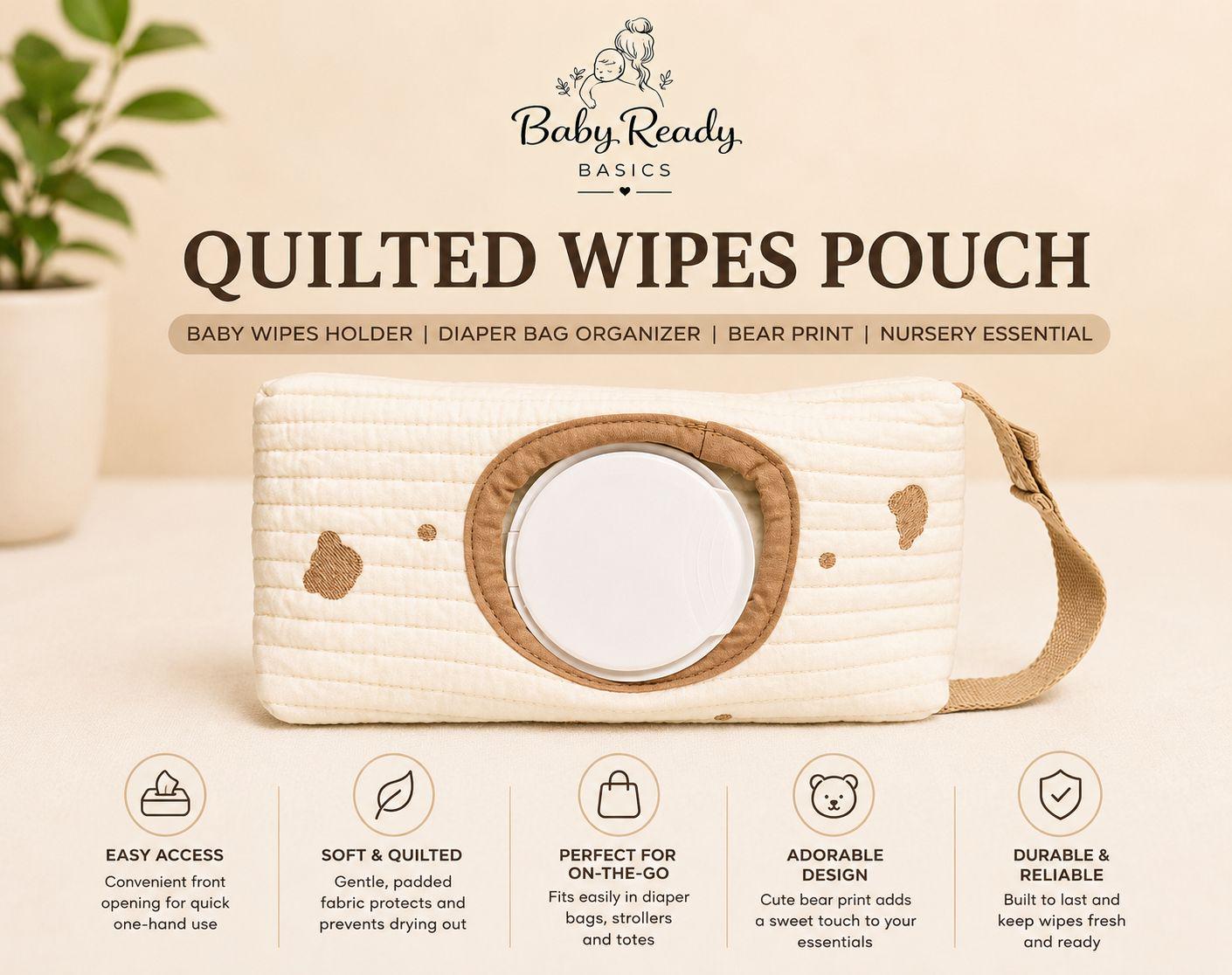 Quilted Wipes Pouch — Bear Print Baby Wipe Holder