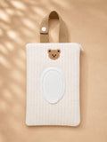Quilted Bear Wipes Pouch — Embroidered Baby Wipe Holder with Zipper Pocket