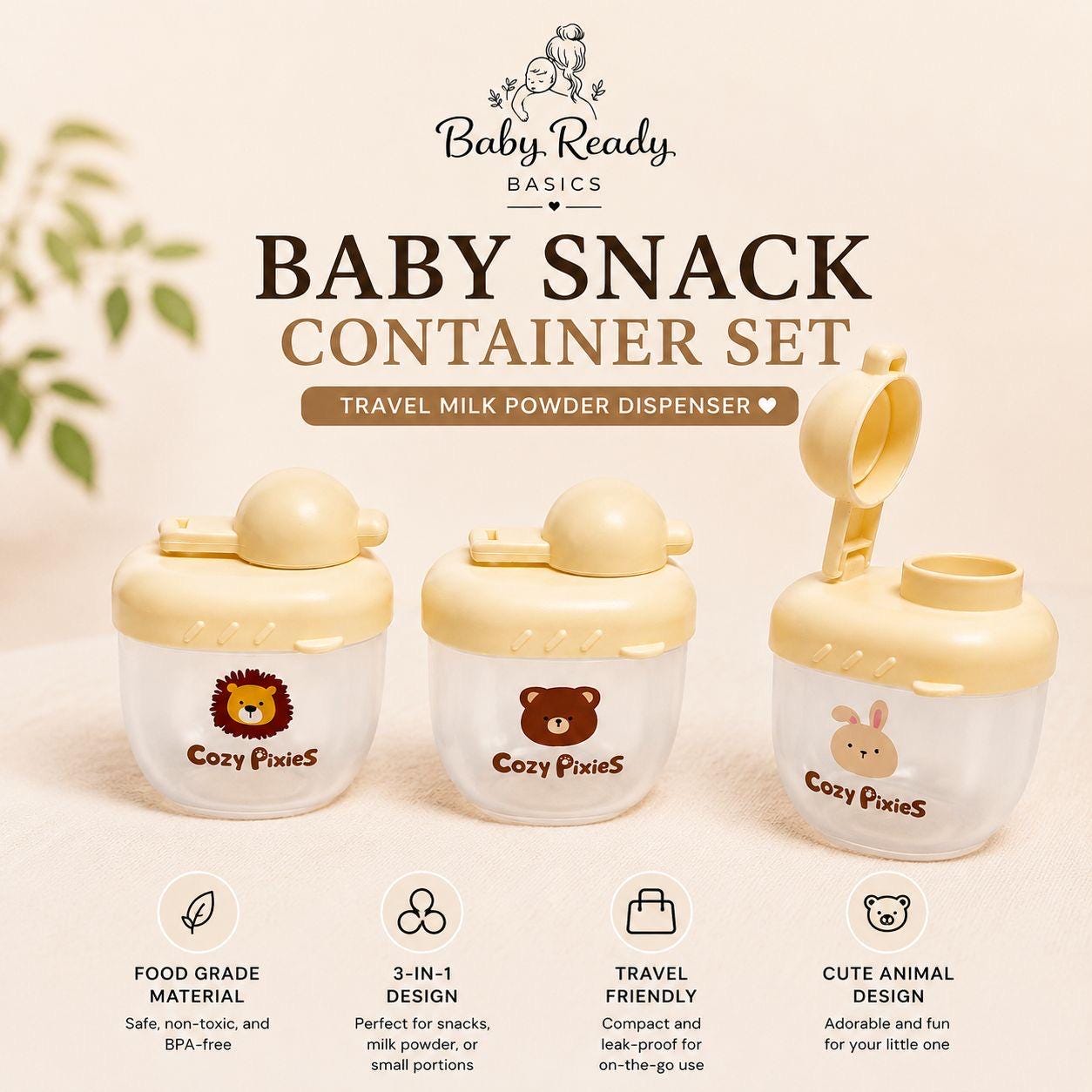 Baby Formula Container Set — Cute Animal Design, Set of 3