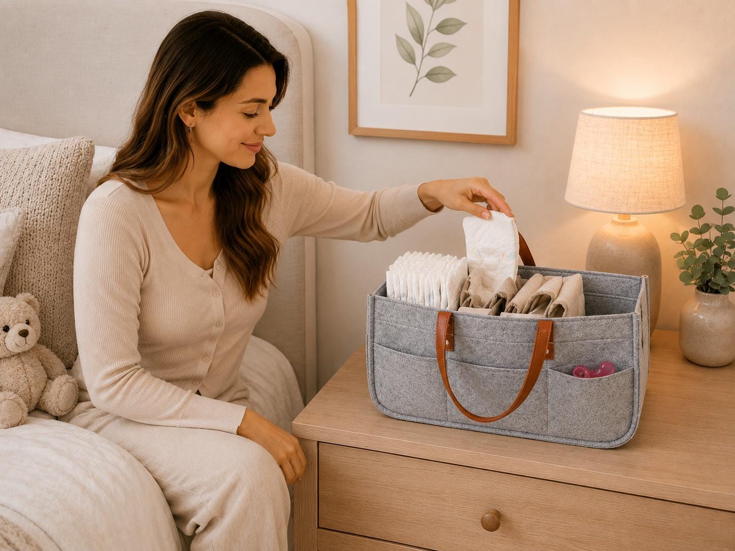 Felt Diaper Caddy Organizer, Baby Essentials Storage Basket, Portable Nursery Bag