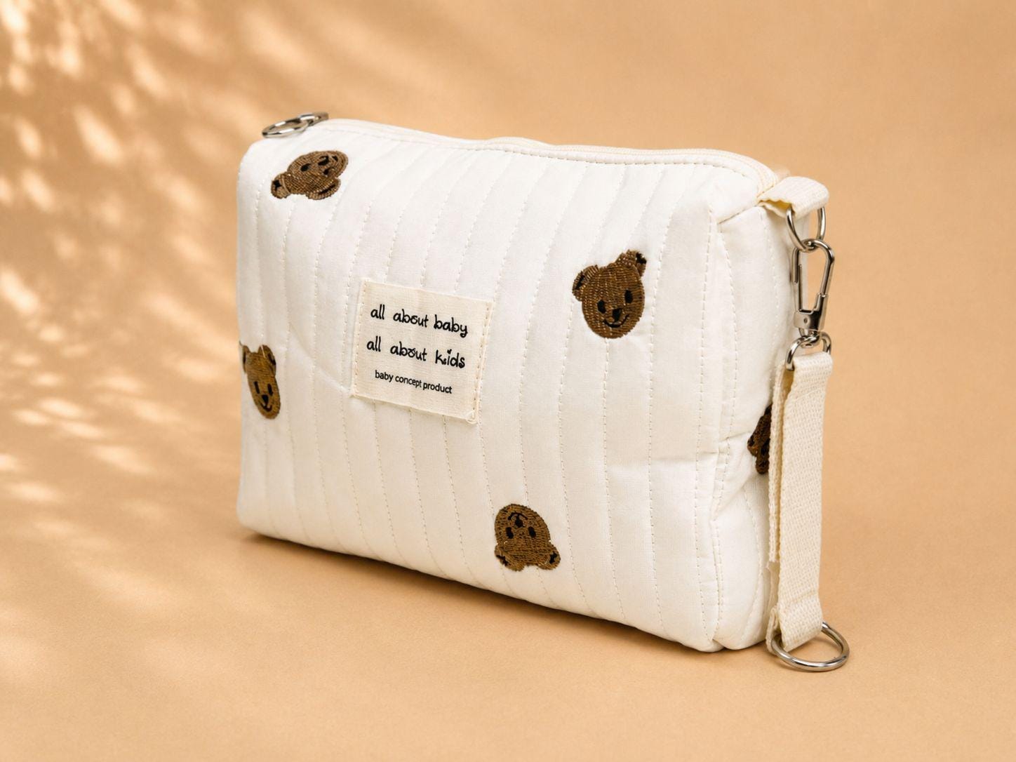 Quilted Bear Pouch — Baby Diaper Bag Organizer with Wrist Strap