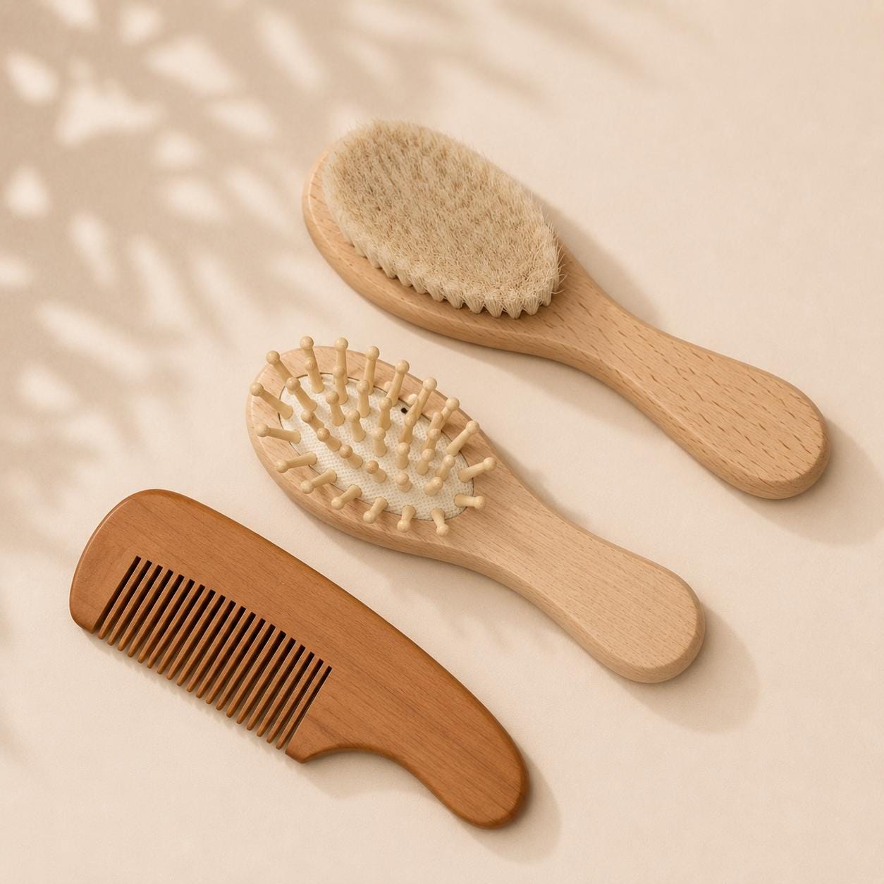 Baby Grooming Set | Soft Goat Hair Brush, Wooden Comb, Massage Brush
