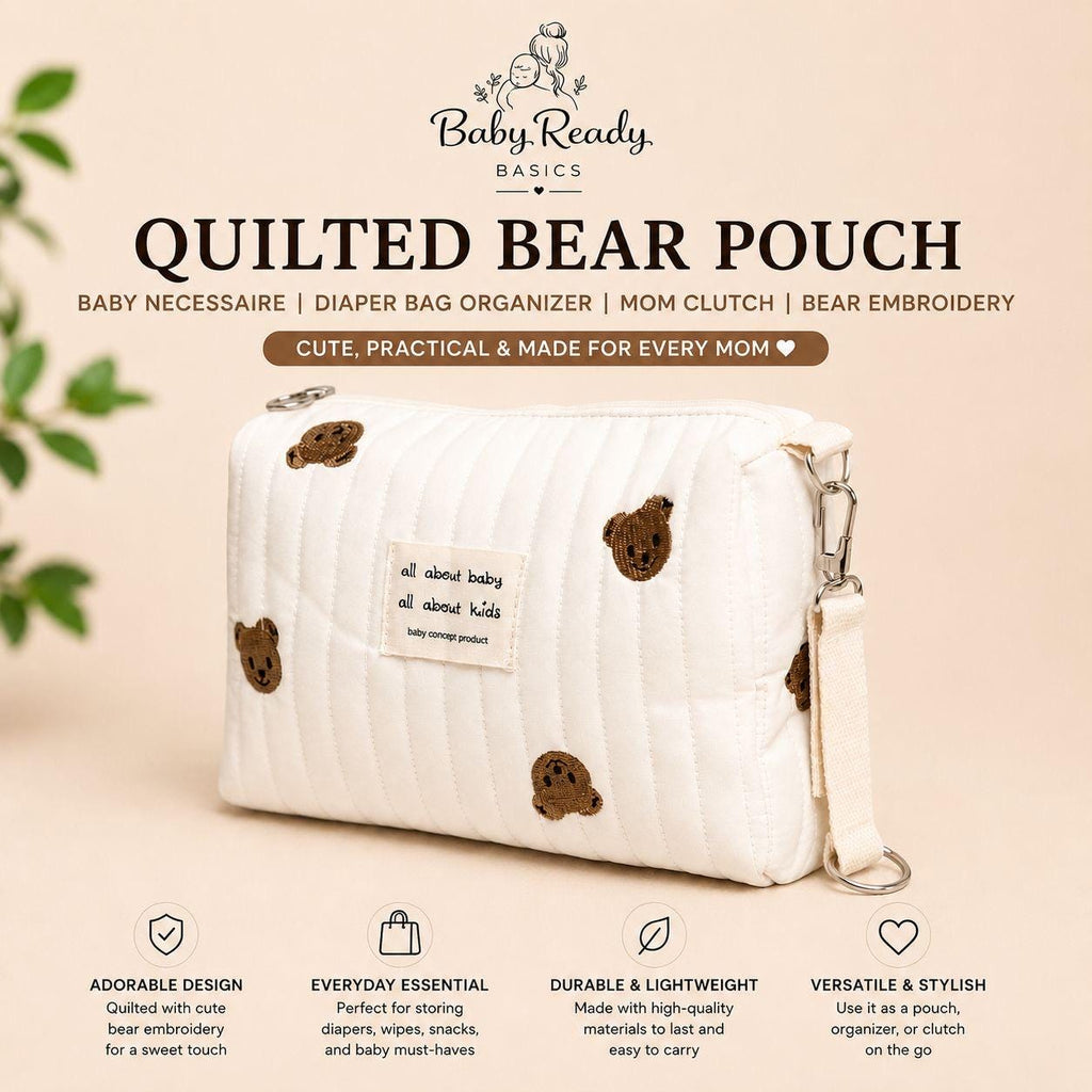 Quilted Bear Pouch — Baby Diaper Bag Organizer with Wrist Strap