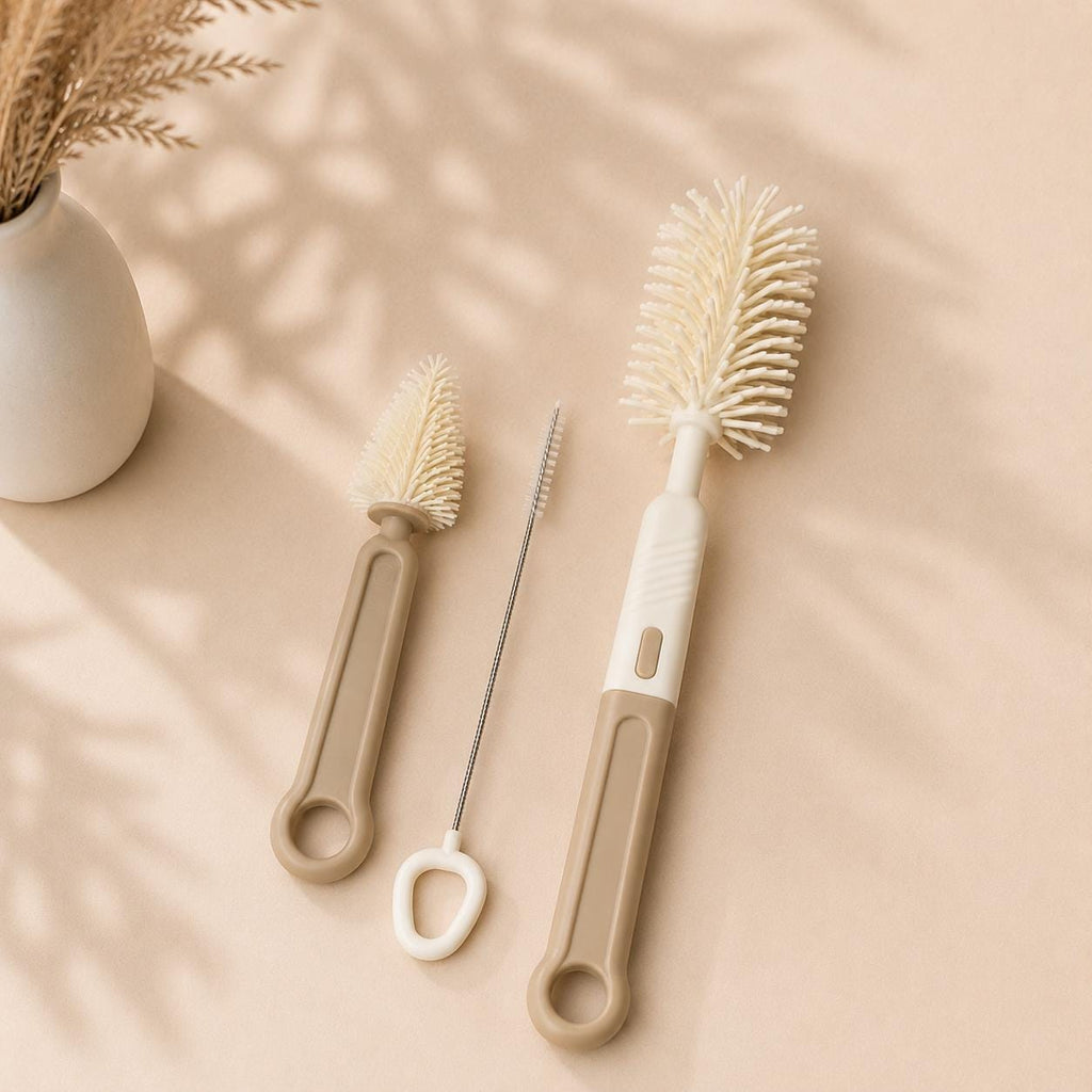 Baby Bottle Brush Set | Nipple Cleaning Brush | Straw Cleaner Brush | Baby Feeding Essentials | New Mom Gift | Bottle Cleaning Kit
