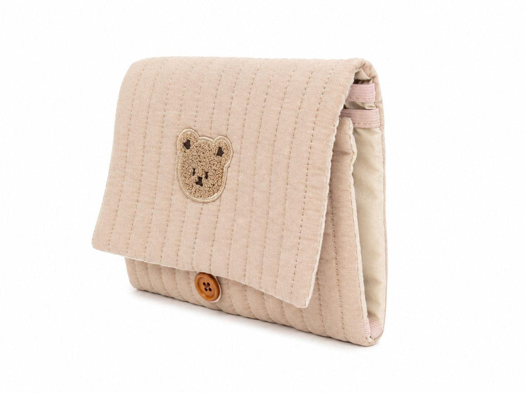 Quilted Bear Diaper Organizer — Multi Pocket Stroller Bag with Wipes Holder