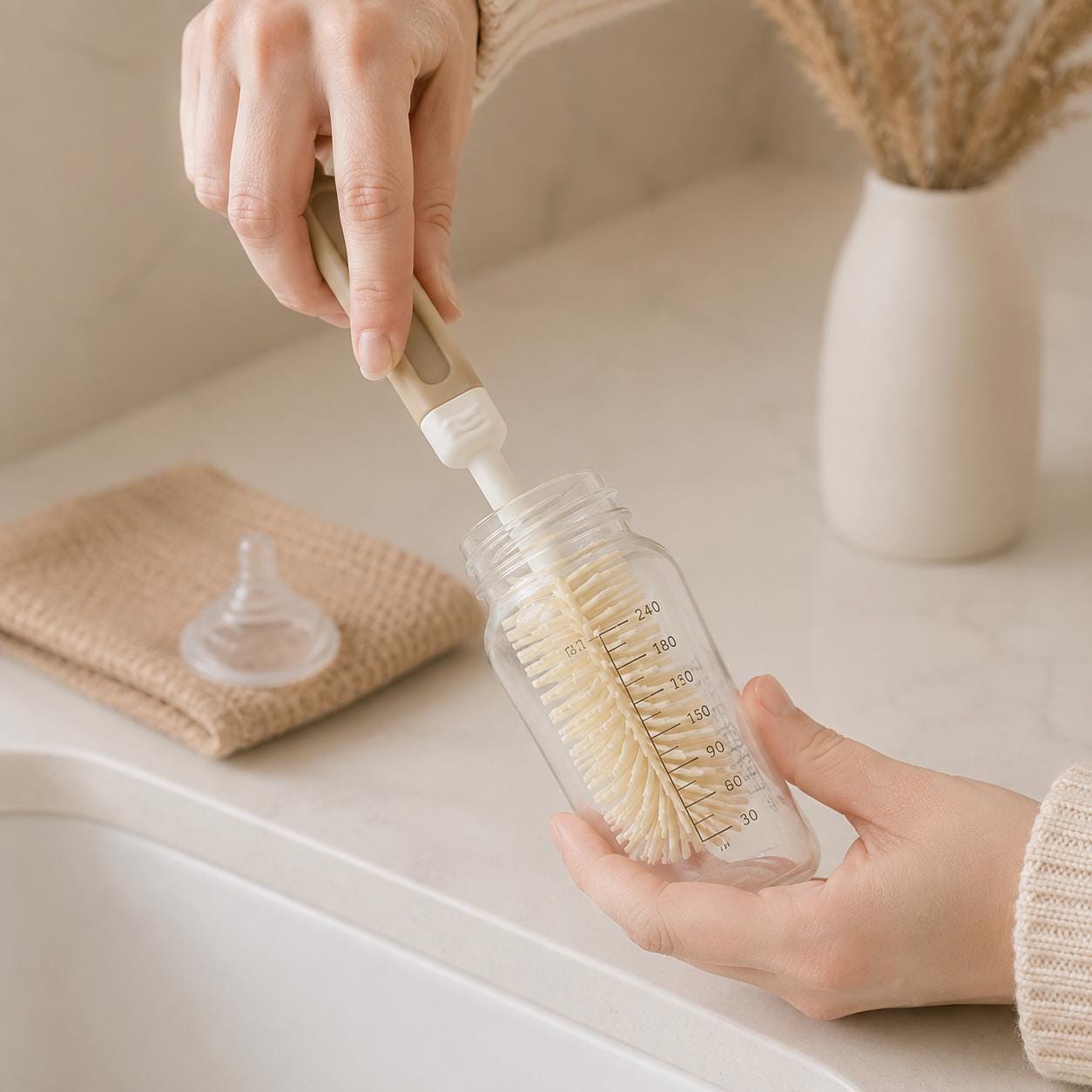 Baby Bottle Brush Set | Nipple Cleaning Brush | Straw Cleaner Brush | Baby Feeding Essentials | New Mom Gift | Bottle Cleaning Kit