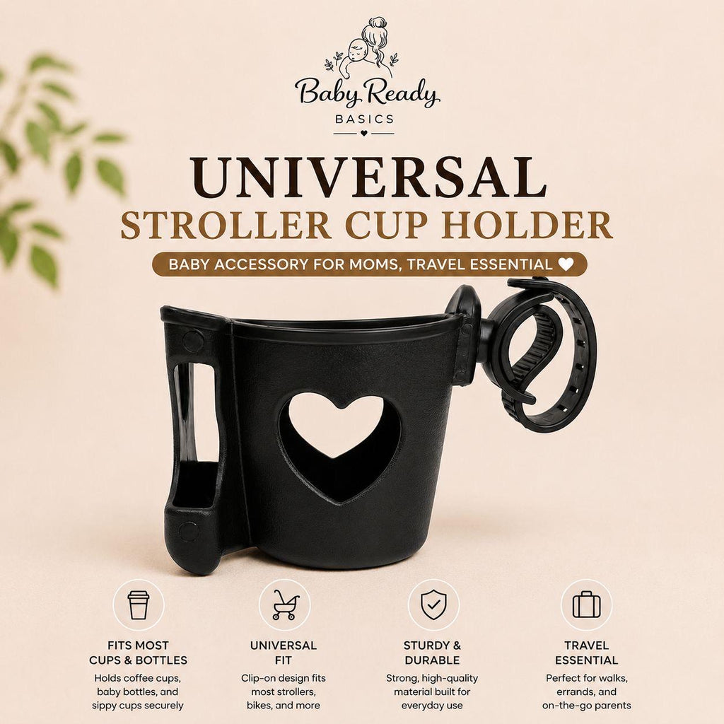 Stroller Cup Holder — Universal Fit with Heart Cutout Design